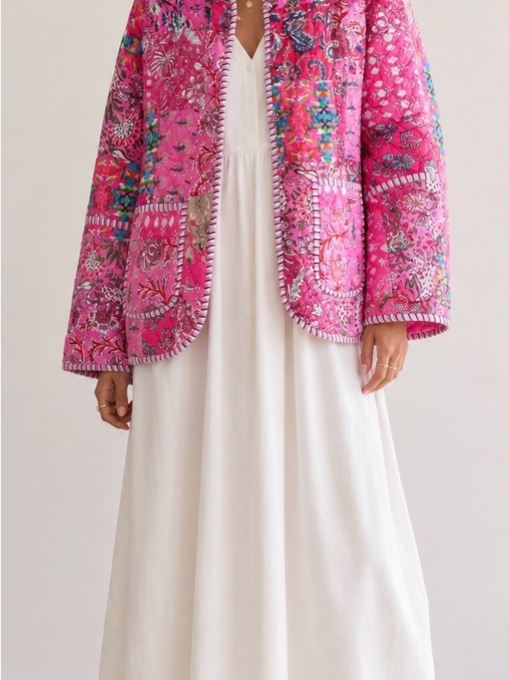 Hand Block Printed Quilted Cotton Reversible Jacket L